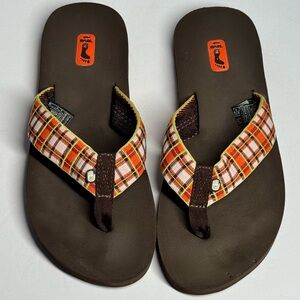 Teva Brown Orange Plaid Mush Flip Flop Thong Sandals Slip On Shoes Womens Size 9